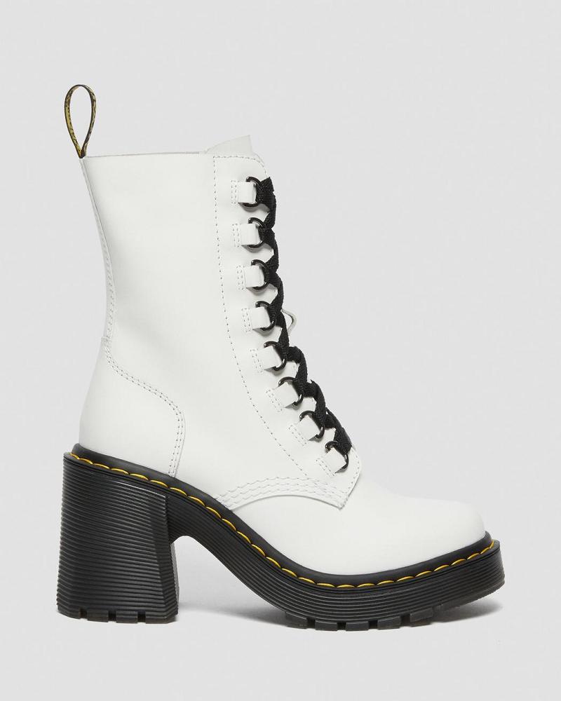 Women's Dr Martens Chesney Leather Flared Heel Heeled Boots White | AU 137YXF